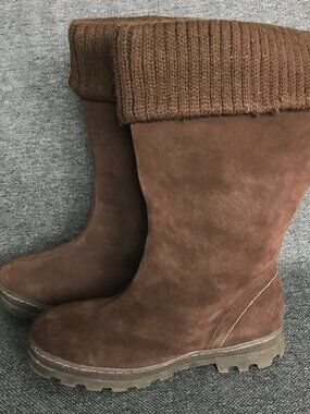 Skechers 49802 Womens Thinsulate Sweater Knit Knee High Brown Suede Snow Boots 8